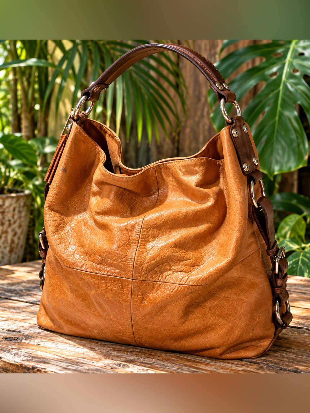TANO X anthropologie Womens large leather hobo bucket bag purse